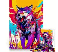 Rompecabezas Vectorial de Lobo de 1000 Piezas Piensa, Entrena, Disfruta, Fin de día, Bordes definidos, Sorpresa de cumpleaños (38x52cm)