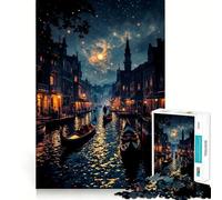 Rompecabezas Venecia de Noche,1000 Piezas Juego de concentración Mental Corte de precisión Bordes Lisos Actividad Absorbente para Noches tranquilas (38x26cm)