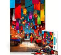 Rompecabezas Vibrant Market Street de 1000 Piezas Estimula la concentración Divertido Corte láser para un Ajuste Actividad para Compartir con Tus Seres Queridos (38x52cm)