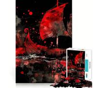 Rompecabezas Vikingo Barco Rojo,1000 Piezas Diversión para ejercitar la Mente Componentes Resistentes y de Corte Limpio Un Entretenimiento cautivador para Disfrutar en casa (50x75cm)