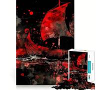 Rompecabezas Vikingo Barco Rojo para Adolescentes,1000 Piezas,Juego de Memoria Mental,Cierre Seguro,Sin Piezas Sueltas,Ideal para Viajes,Juego de Agilidad Mental,Regalo (38x26cm)