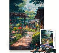 Rompecabezas Village Rain de 1000 Piezas para Adolescentes: Recreación Mental, Tiempo Libre, Encaje Firme, Regalo de Temporada (38x52cm)