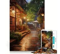 Rompecabezas Village Rain Street,1000 Piezas,Juego de concentración Mental,diseño de Ajuste Huecos,desafío Cerebral Interactivo para el hogar (50x75cm)