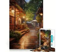 Rompecabezas Village Rain Street de 1000 Piezas Juego de Habilidad Mental Ajuste Estable Sin Piezas Que se muevan Un pasatiempo Agradable para Fines de Semana Largos (38x52cm)