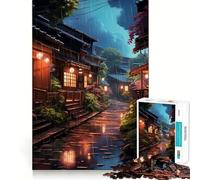 Rompecabezas Village Rain Street de 1000 Piezas Juego para ejercitar la Mente Artesanía de Corte experta Un pasatiempo Fascinante para los Momentos de Ocio (50x75cm)