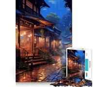 Rompecabezas Village Rain Street de 1000 Piezas,Juguete Que desafía la Mente,Troquelado de Alta precisión,Divertido Reto para el Tiempo de Espera (38x26cm)