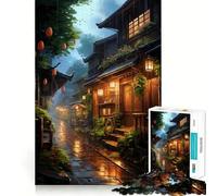 Rompecabezas Village Rain Street de 1000 Piezas para Adolescentes Diversión,tamaño Uniforme,Piezas precisas Actividad Relajante para Grupos en Interiores (38x52cm)
