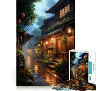 Rompecabezas Village Rain Street de 1000 Piezas para Adolescentes,Juego de concentración Mental,Corte de precisión,Bordes Lisos,Ideal para Rellenar Calcetines navideños (50x75cm)