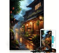 Rompecabezas Village Rain Street de 1000 Piezas para Adolescentes Tren de la Memoria Diversión,conexión Limpia y sin interrupciones Actividad grupal Relajante para Interiores (38x26cm)