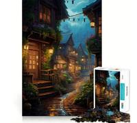 Rompecabezas Village Rain Street de 1000 Piezas para Adultos Juego de Habilidad Mental Corte láser para un Ajuste Actividad gratificante para días lluviosos (50x75cm)