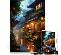 Rompecabezas Village Rain Street para Adolescentes, 1000 Piezas, Actividad Relajante para desarrollar la Capacidad de razonamiento, Bordes limpios, (38x26cm)