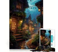 Rompecabezas Village Rain Street para Adultos,1000 Piezas,Entrenamiento Mental,Piezas sin Rebabas,Corte Limpio,Actividad para Compartir en Familia (38x26cm)