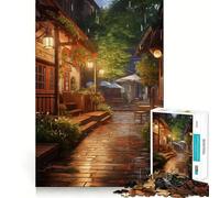 Rompecabezas Village Rain Street para Adultos,1000 Piezas,Juego de Memoria,Corte Fino,Acabado Premium,Forma entretenida de Pasar el Tiempo Libre (38x26cm)