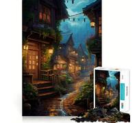Rompecabezas Village Rain Street para Adultos,1000 Piezas,Juego para ejercitar la Mente,Corte de precisión,Bordes Suaves,desafío Divertido para Pasar el Tiempo (38x52cm)