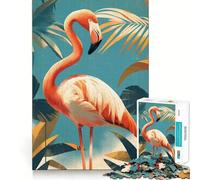 Rompecabezas Vintage Art Déco de flamencos para Adultos,1000 Piezas,Juego de Memoria,Corte Fino,Acabado Premium,Forma entretenida de Pasar el Tiempo Libre (38x26cm)