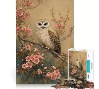 Rompecabezas Vintage Búho Entre cerezos en Flor para Adolescentes, 1000 Piezas, Juguete Intelectual, escapada Tranquila, Corte de Calidad, Regalo de Temporada (38x52cm)