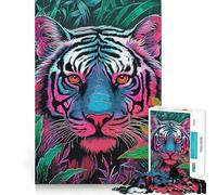 Rompecabezas Vintage Colorful Tiger de 1000 Piezas para Adolescentes Juego Divertido y entretenido Sin Huecos Actividad Nocturna Familiar (50x75cm)