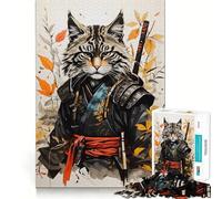Rompecabezas Vintage de 1000 Piezas con diseño de Gato samurái para Adolescentes Juguete de lógica Tipo Tren Divertido y silencioso Corte Suave Un Regalo Encantador (50x75cm)