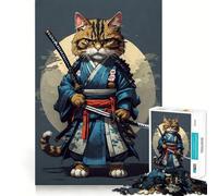 Rompecabezas Vintage de 1000 Piezas con diseño de Gato samurái para Adolescentes Refuerza la Memoria Divertido y Relajante Borde de Calidad Regalo Ideal (38x52cm)