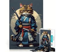 Rompecabezas Vintage de 1000 Piezas con diseño de Gato samurái Rompecabezas para Adultos Juguete Inteligente para el hogar Corte Suave Sorpresa navideña (38x26cm)