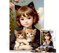Rompecabezas Vintage de 1000 Piezas con diseño de niña y Gatitos para Adultos Ideal para Mejorar la Memoria, un pasatiempo Tranquilo y entretenido Corte preciso Un Regalo Original (38x52cm)