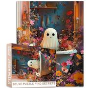 Rompecabezas vintage de 1000 piezas de flores fantasmas para bañera de 27 x 20 pulgadas, arte de fantasía de Halloween para adultos, rompecabezas coloridos hiperdetallados para decoración del hogar