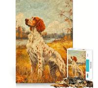 Rompecabezas Vintage de Aceite con diseño de Setter inglés,1000 Piezas Juego de concentración Mental Corte de precisión Bordes Lisos Juego Que fomenta la conexión Entre Diferentes Elementos (50x75cm)