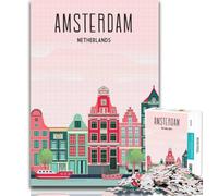 Rompecabezas Vintage de Ámsterdam para Adolescentes, 1000 Piezas, decoración de Pared, cumpleaños y Navidad, Apto para niños de 14 años y 75x50cm