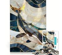 Rompecabezas Vintage de Ballena y pez Dorado 1000 Piezas Juego de Memoria Alta precisión Manualidades interactivas desafío Cerebral para el hogar (50x75cm)