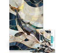 Rompecabezas Vintage de Ballena y pez Dorado de 1000 Piezas Juguete de construcción Focus Ajuste Huecos Actividad gratificante para días lluviosos (38x26cm)