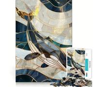 Rompecabezas Vintage de Ballena y pez Dorado para Adolescentes 1000 Piezas estimula la Mente Divertido de Corte Limpio componentes Resistentes Actividad para Compartir en Familia (38x52cm)