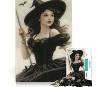 Rompecabezas Vintage de Bruja de Halloween para Adolescentes,1000 Piezas,Juego para estimular la Mente,Montaje Firme y Seguro,Actividad para Fortalecer los Lazos Familiares (38x26cm)