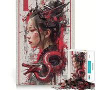 Rompecabezas Vintage de Dragones y geishas,1000 Piezas,Divertido,para estimular la concentración,Cortado con láser para un Ajuste, Actividad para Compartir con Seres Queridos (38x26cm)