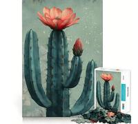 Rompecabezas Vintage de Flores de Cactus,1000 Piezas,Juego Divertido sin Rebabas,Piezas de Corte Limpio,portátil,Ideal para Viajes (38x52cm)