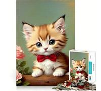 Rompecabezas Vintage de Gatito con Pajarita,1000 Piezas,para Adolescentes,diversión Que estimula la Mente,Ajuste Huecos,Entretenimiento cautivador para Interiores acogedores (50x75cm)