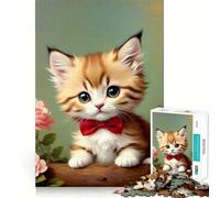 Rompecabezas Vintage de Gatito con Pajarita,1000 Piezas para Adolescentes Entrenamiento de Memoria Diversión,conexión Limpia y sin interrupciones Actividad Relajante para Grupos en Interiores 38x26cm