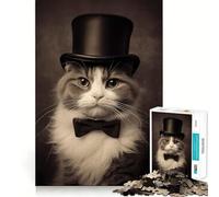 Rompecabezas Vintage de Gato con Sombrero de Copa y Pajarita,1000 Piezas,Juego de concentración Mental,Corte de precisión,Bordes Suaves,Juego para Construir Conexiones significativas (50x75cm)