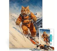 Rompecabezas Vintage de Gato Esquiador de 1000 Piezas para Adolescentes Mejora la Memoria, diversión Relajante, Bordes Afilados, 38x26cm