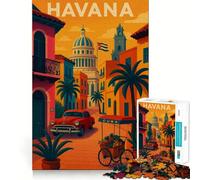 Rompecabezas Vintage de La Habana,Cuba,para Adultos,1000 Piezas,Juego para ejercitar la Mente,Corte de precisión,Bordes Suaves,desafío Divertido para Pasar el Tiempo (38x26cm)