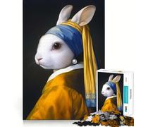 Rompecabezas Vintage de la Niña Conejo con Pendiente de Perla 1000 Piezas Juego de concentración Mental Corte de precisión Bordes Suaves Juego para Construir Conexiones significativas (38x52cm)