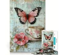 Rompecabezas Vintage de Mariposas en Tazas de té para Adultos 1000 Piezas Juego para estimular la Mente tamaño Uniforme Piezas precisas Ideal para Viajar ejercitar la Mente