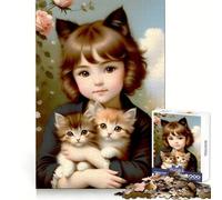 Rompecabezas Vintage de niña con Gatitos para Adolescentes, 1000 Piezas, Entrenamiento Mental, recreación Tranquila, Corte Uniforme, Navidad (50x75cm)
