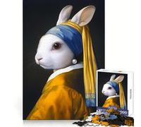 Rompecabezas Vintage de niña Conejo con Pendiente de Perla, 1000 Piezas para Adultos Mejora la concentración, Alivia el estrés y es Divertido Corte Suave Regalo Festivo (50x75cm)