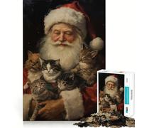 Rompecabezas Vintage de Papá Noel y Gatos 1000 Piezas Juego de Habilidad Mental Ajuste Estable sin Piezas Que se muevan pasatiempo Divertido para Fines de Semana Largos (50x75cm)