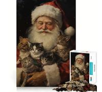 Rompecabezas Vintage de Papá Noel y Gatos 1000 Piezas para Adolescentes para estimular la Mente Divertido sin Espacios Ajuste Entretenimiento cautivador para Interiores acogedores (38x26cm)