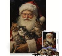 Rompecabezas Vintage de Papá Noel y Gatos, 1000 Piezas para Adultos Fomenta la concentración, desarrolla la Capacidad y aprovecha el Tiempo ¡Que se entrelace Bien! ¡Sorpresa navideña! (38x52cm)