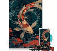Rompecabezas Vintage de Peces koi de 1000 Piezas Juego de Habilidad Mental Ajuste Estable Sin Piezas Sueltas Pasatiempo Ideal para Fines de Semana Largos (38x52cm)