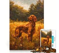 Rompecabezas Vintage de Perro Setter irlandés para Adolescentes,1000 Piezas,Juego para estimular la Mente,Montaje Firme y Seguro,Actividad para Fortalecer los Lazos Familiares (38x52cm)