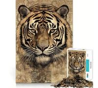 Rompecabezas Vintage de Tigre para Adolescentes 1000 Piezas Juego para estimular la Mente ensamblaje Firme y Seguro Actividad para Fortalecer los Lazos Familiares (38x26cm)