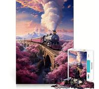 Rompecabezas Vintage de Tren de Vapor Sakura de 1000 Piezas para Adolescentes Tren de la Memoria Divertido Conexión Limpia y sin Fisuras Actividad Relajante para Grupos en Interiores (38x26cm)